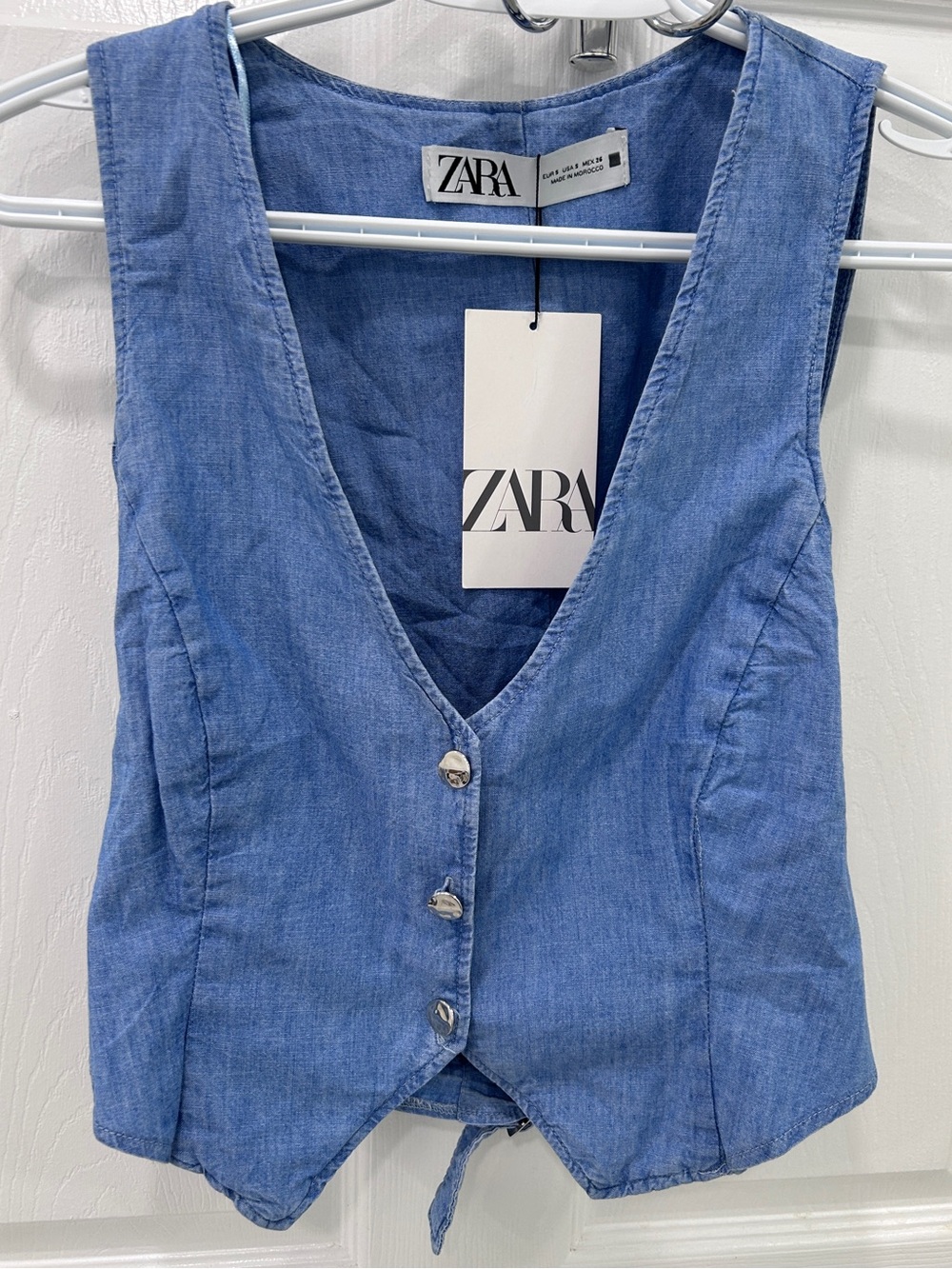 Zara Light Blue Chambray Button Vest